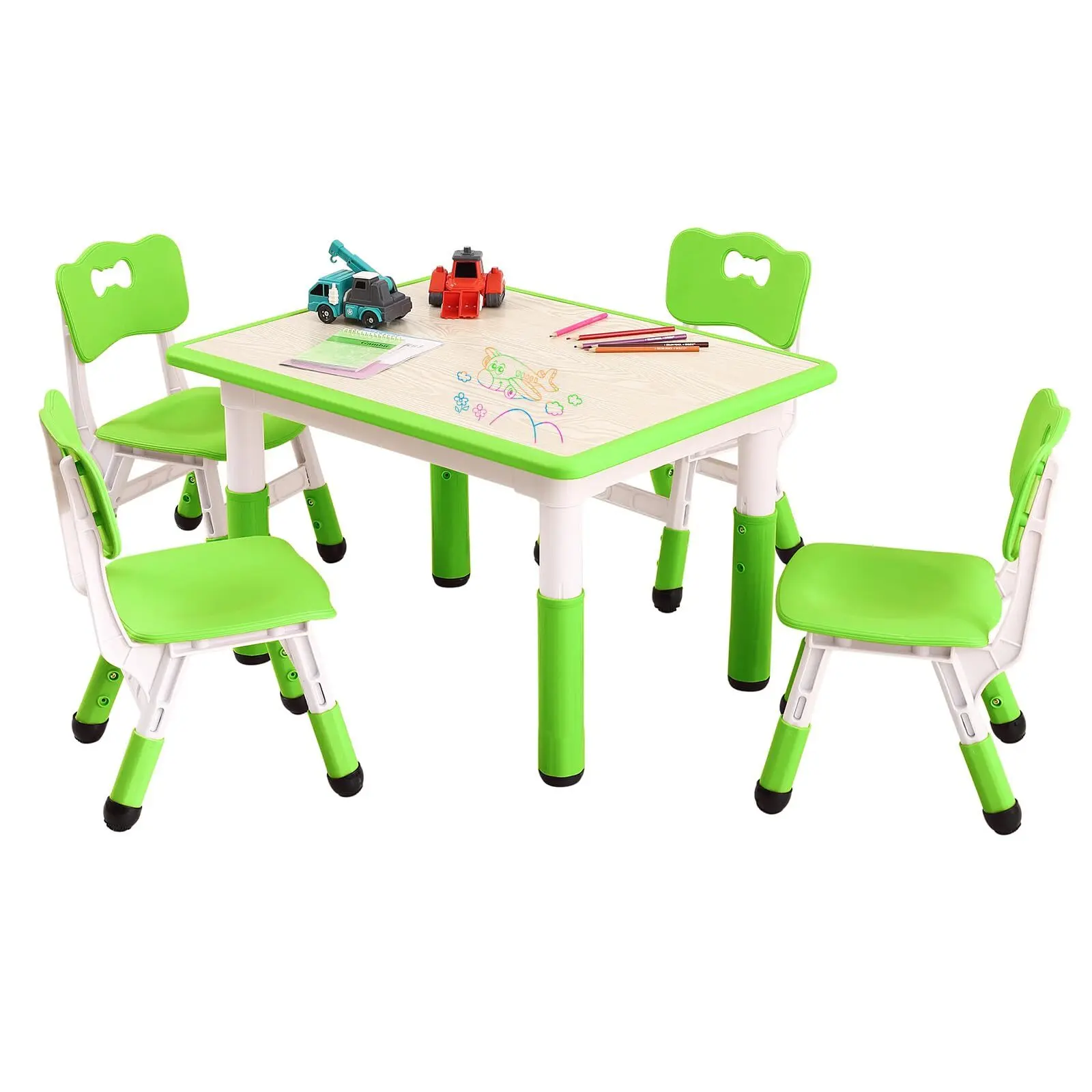 Jumbo Learning Table Set with 4 Chairs | Height-Adjustable Children's Activity Center | STEM Art Station for Ages 3-8 | Anti-Tip Design