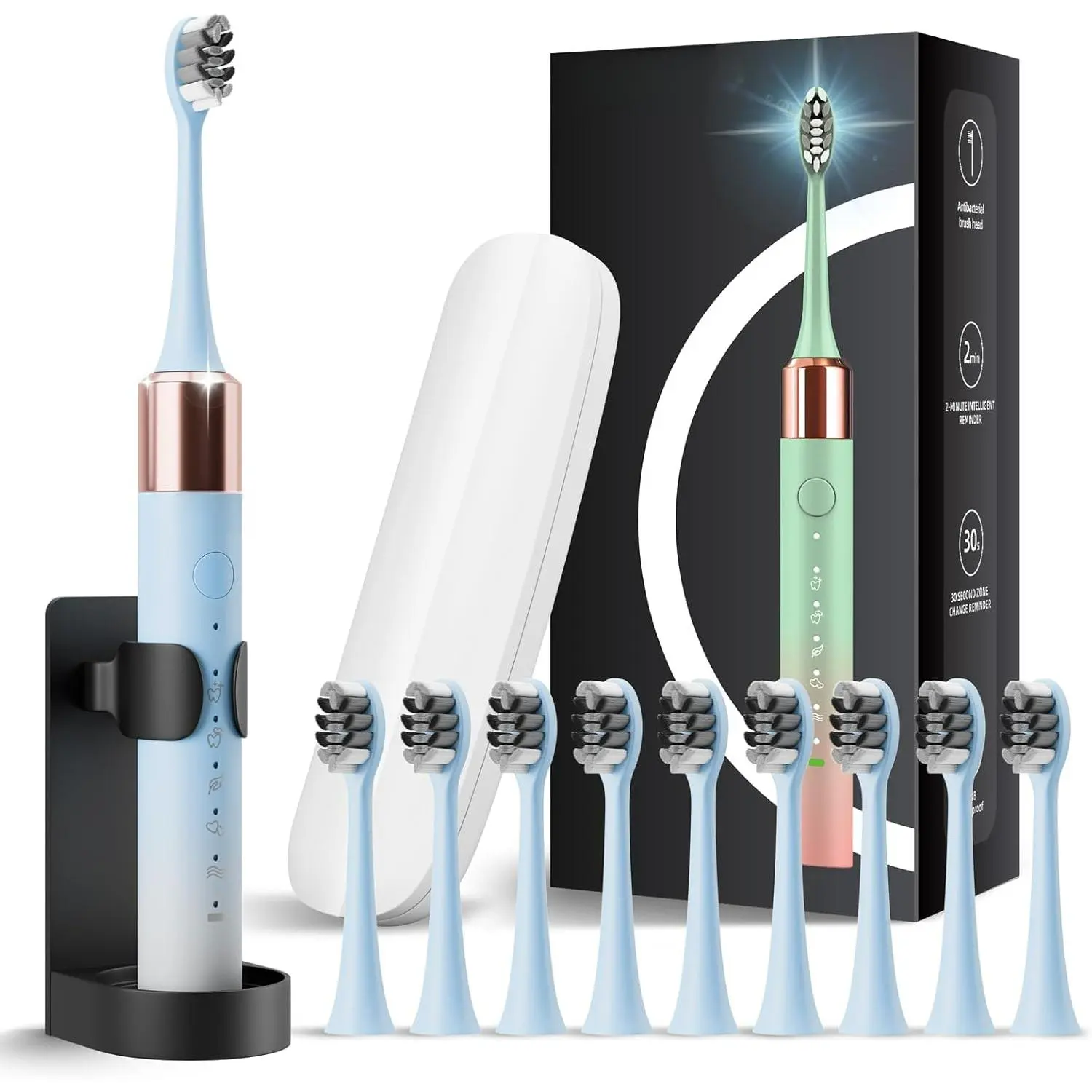 Sonic for Adults and , Comes with 10 Brush Heads & Travel Case, 5 Modes with 2 Minutes Built in Smart Timer, One Charge for 90 Days, 42,000 VPM Motor Electric Toothbrush