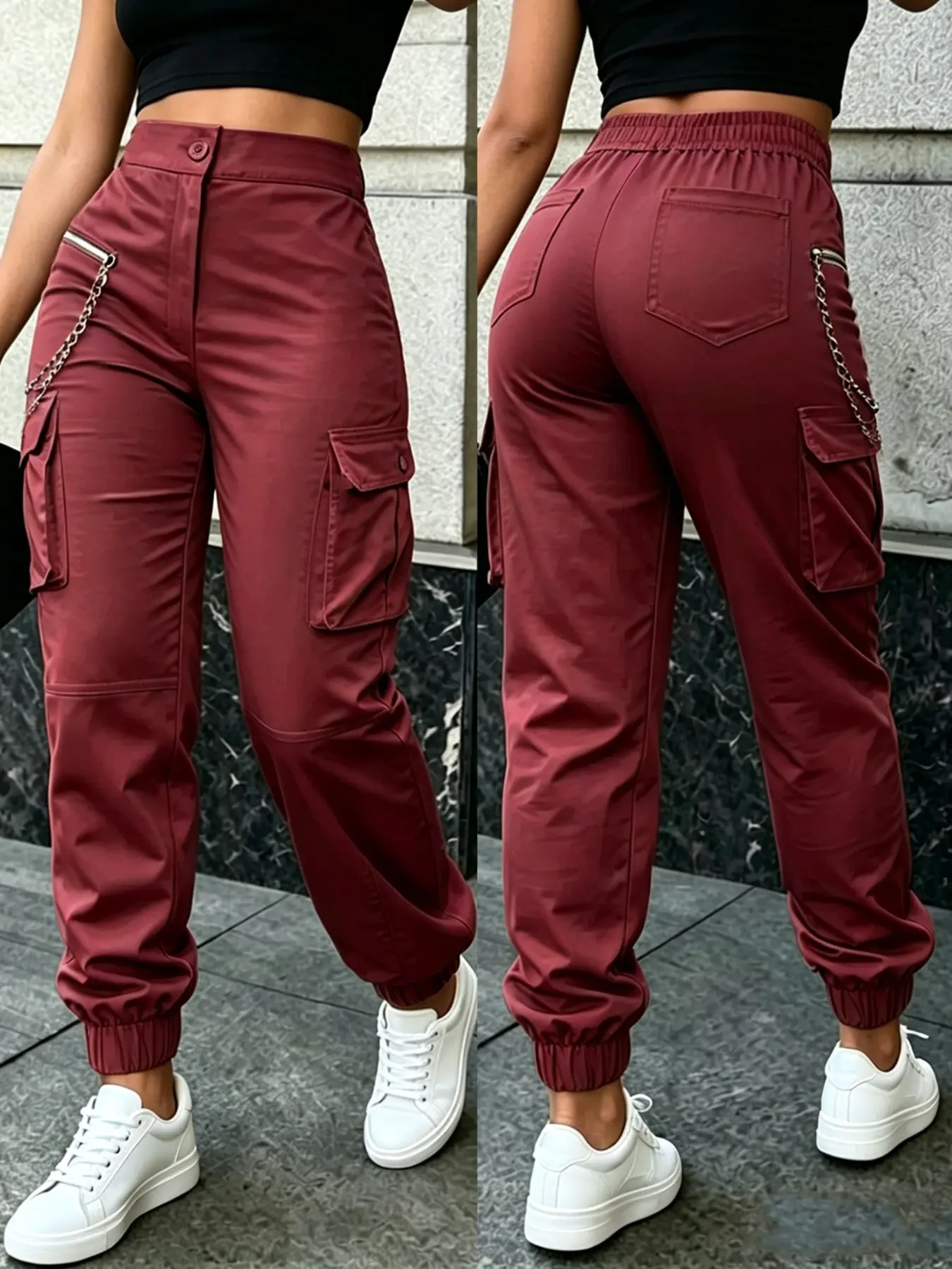 2026 New Summer High-Waisted Elastic Work Pants, Women's Cargo Ankle-Length Casual Fitted Trousers, Casual Cargo Style Fashionable and Comfortable Long Jeans