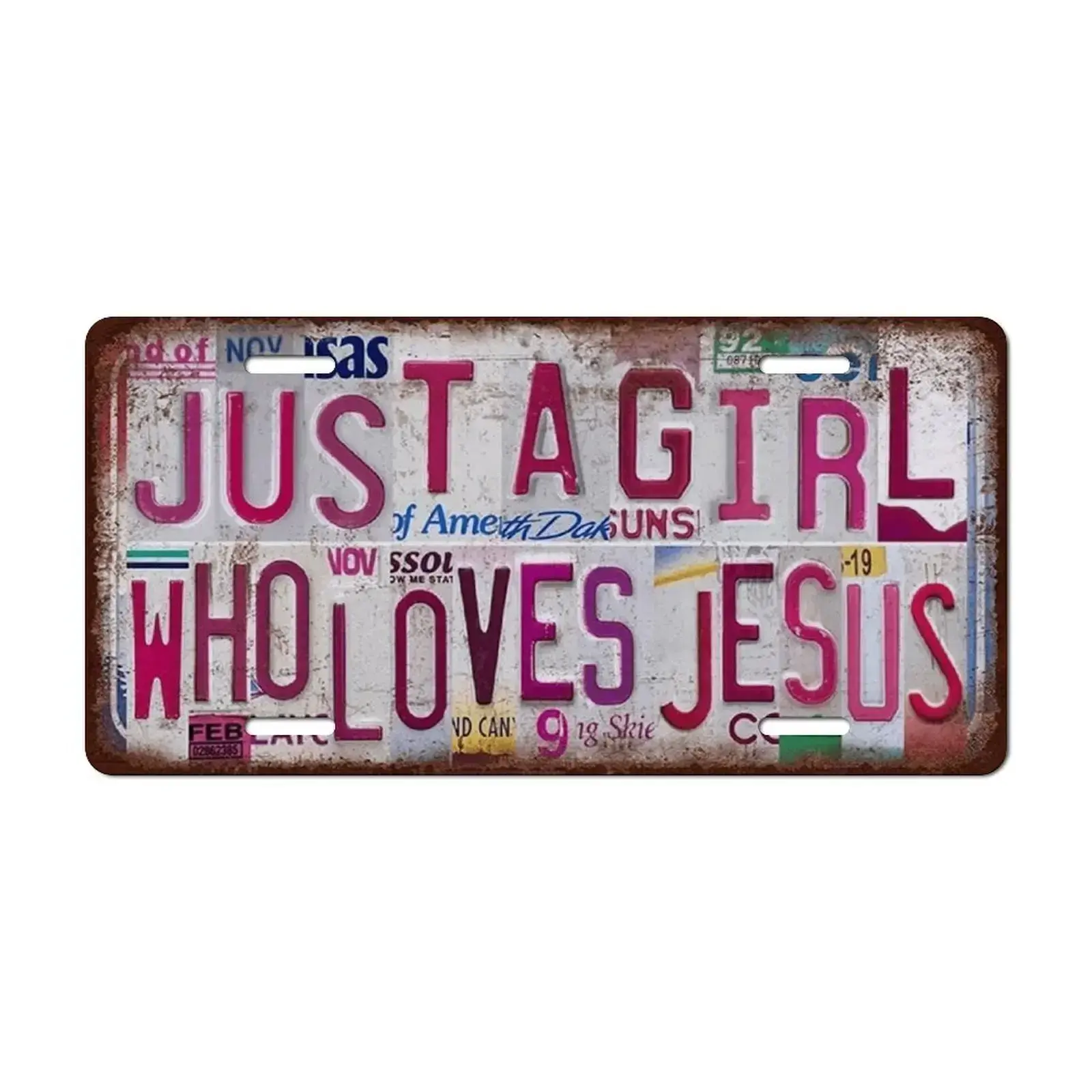 Vintage License plate Girl Cave Wall Decor Metal Sign Tin Signs - Just a girl who loves Jesus just a girl who loves jesus jesus decor