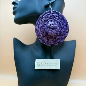 SilkandLuxe The Woven Hat Statement Earrings in Purple Raffia for Bold Fashionistas