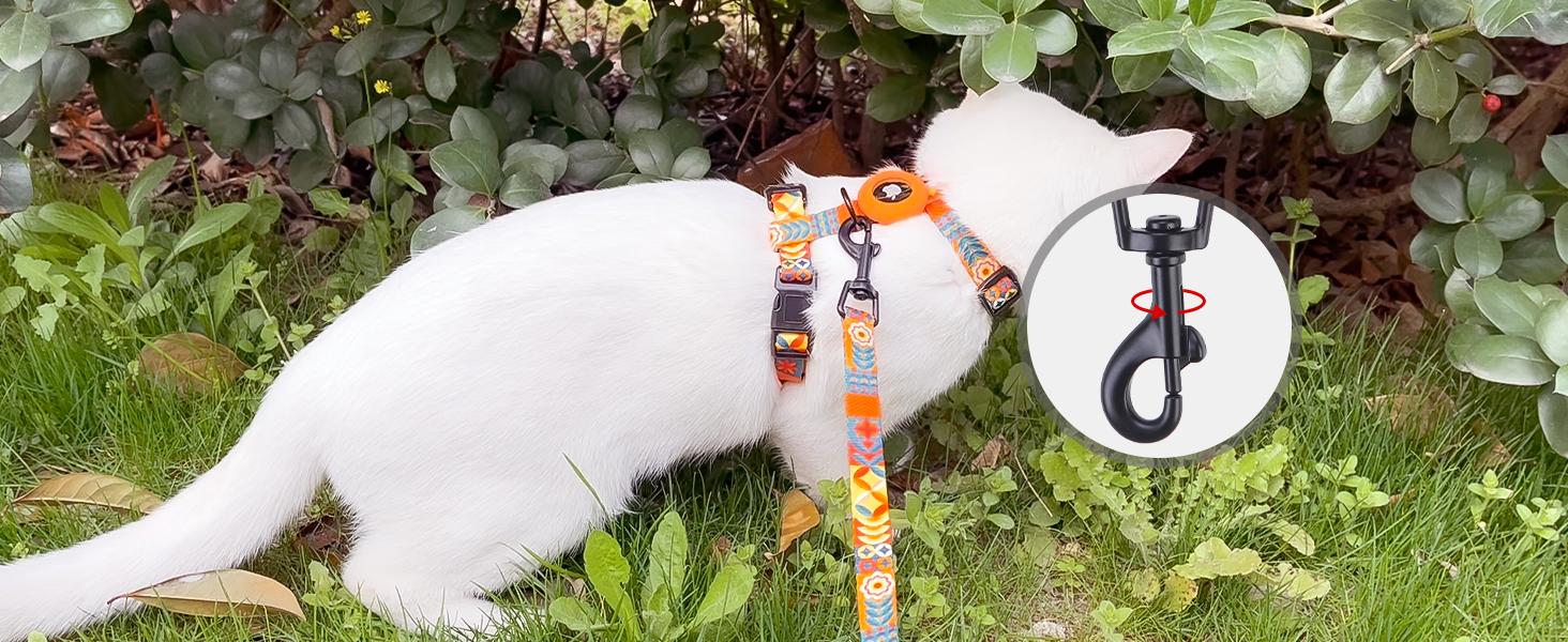 Cat Harness with Airtag Holder, Cat Harness and Leash Set Escape Proof for Walking Travel Outdoor, Soft Adjustable Kitten Harnesses for Small Medium Large Cats, Orange(Chest:."-")