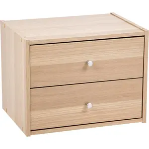2-Drawer Modular Wood Stacking Storage Box, for Office Closet and Nightstand, Easy Assembly, Stacking Storage Boxes, Light Brown