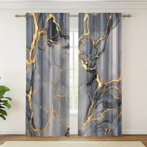 Elegant Marble Pattern Curtain Set, Polyester Rod Pocket Design, Perfect for Home Decor and Window Decoration, Durable Material, Heavy Curtain