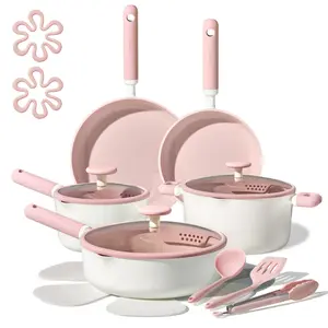[CAROTEXBrenda CAROTE 17pcs Pink Ceramic Cookware Set Live Exclusive
