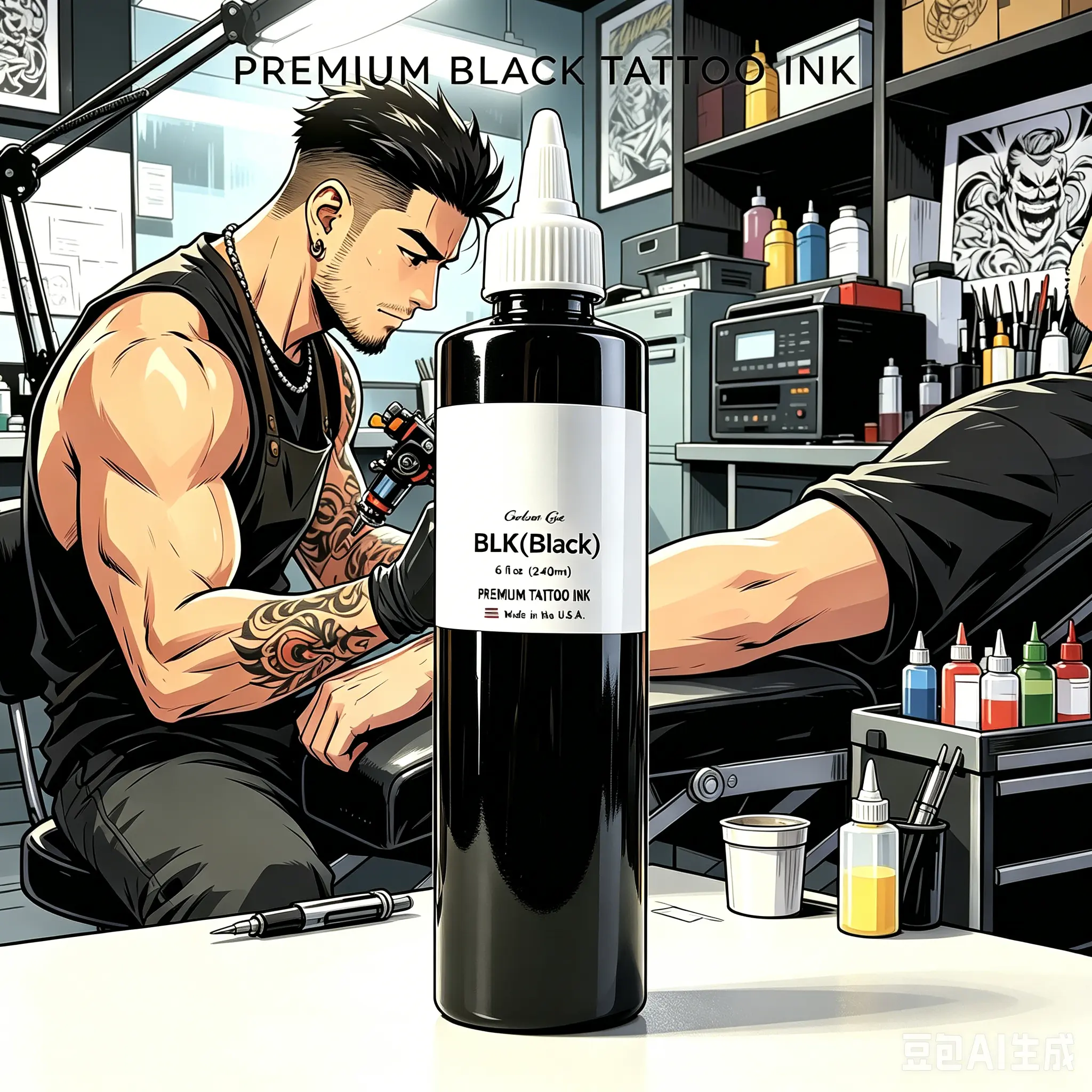 8oz BLK Black Tattoo Ink 240ml, Professional Black Tattoo Ink for Outlining Lining Shading and Blending, Premium Vegan Friendly Tattoo Supplies, High Pigment Permanent Tattoo Color for Body Art, Smooth Flow Liquid Tattoo Pigment for Artists