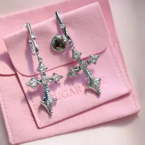 Silver Cross Drop Earrings