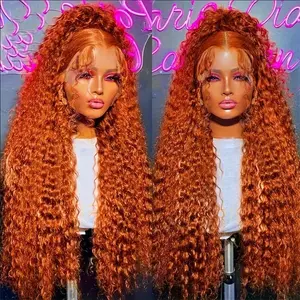 200 Density Orange Ginger Deep Wave 13x6 HD Lace Front Human Hair 30 38 inch Water Curly 13x4 Lace Frontal Wigs For Women