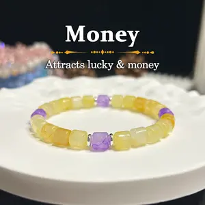 Natural Citrine & Amethyst Abundance Bracelet, Energy Healing Crystal Beaded Bracelet, Positive Energy Wealth Luck Emotional Balance, Unisex Daily Jewelry, November & February Birthstone, Mother's Day / Teacher's Day / Nurses' Day Gift