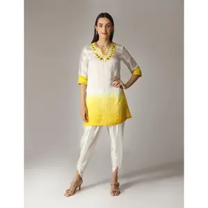 Tribara Yellow Ombre Kurta With Dhoti Pants