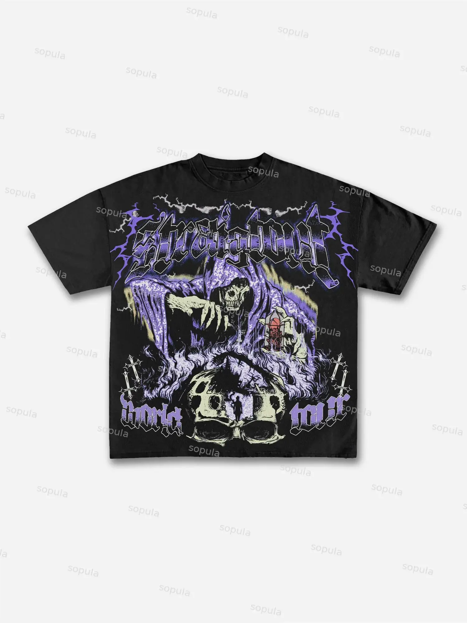 Vintage Grim Reaper Skull Graphic Print Cotton T-shirt