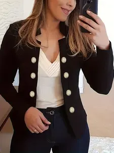 Women's Solid Double Button Coat, Casual Long Sleeve Outerwear for Spring & Fall, Ladies Clothes for Daily Wear, Jackets