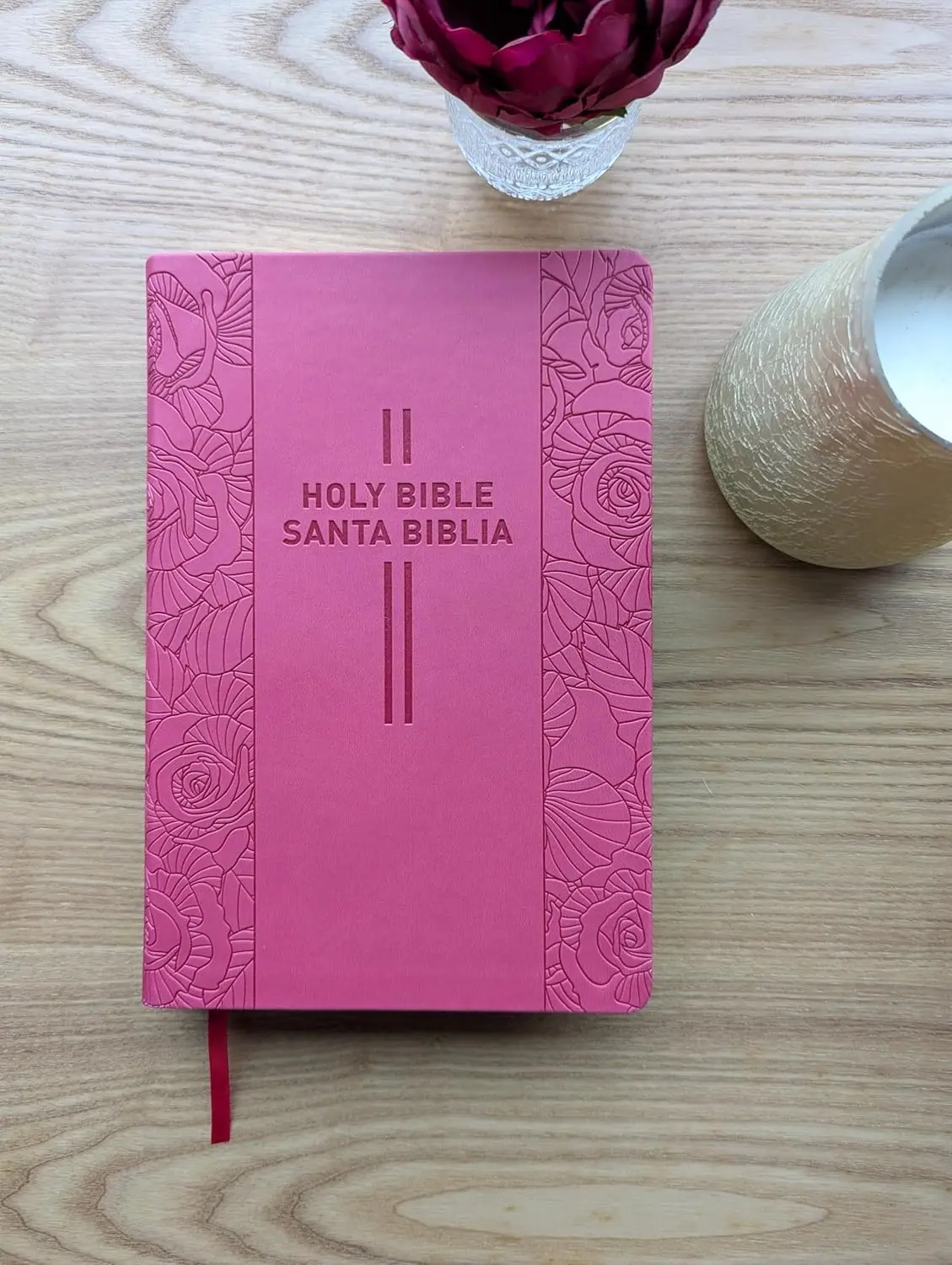 Bilingual Bible NLT/NTV Soft Cover Pink Rose LeatherLike