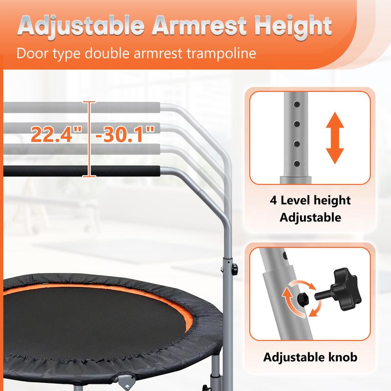 40/48" Foldable Mini Trampoline Max Load 330lbs,Fitness Rebounder with Adjustable Handle, Stable Exercise Trampoline for Indoor/Garden Workout, Outdoor fun Home Gym Home Gym Kit