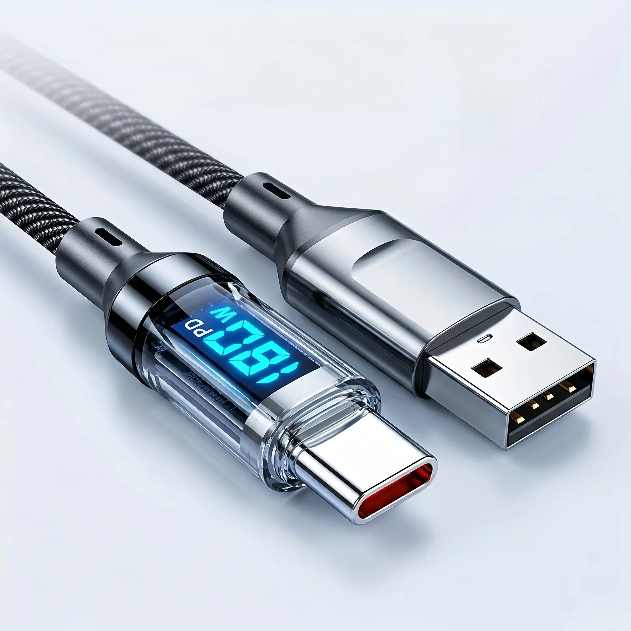 180W Super Fast Charging USB A to Type‑C Cable, 78.74 inch, with LED Digital Display, Matte Finish, Data Synchronization, USB Power Delivery, 6A High Current, Compatible with iPhone 15/16/17, Xiaomi, POCO, Samsung