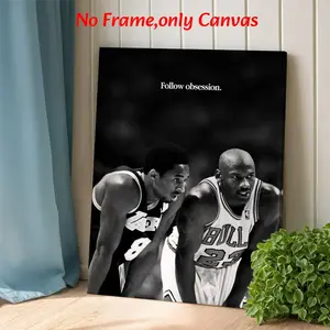 Sport Wall Art, Michael Jordan & Kobe Bryant Follow Obsession Poster, Basketball Legend Motivational Printing, Black White Monochrome Canvas Prints Decoration, Living Room & Office Aesthetic, Perfect Gift For Basketball Fans, Framed.
