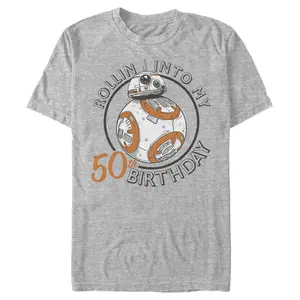 Men's Star Wars BB-8 Rollin Into My 50th Birthday Portrait T-Shirt