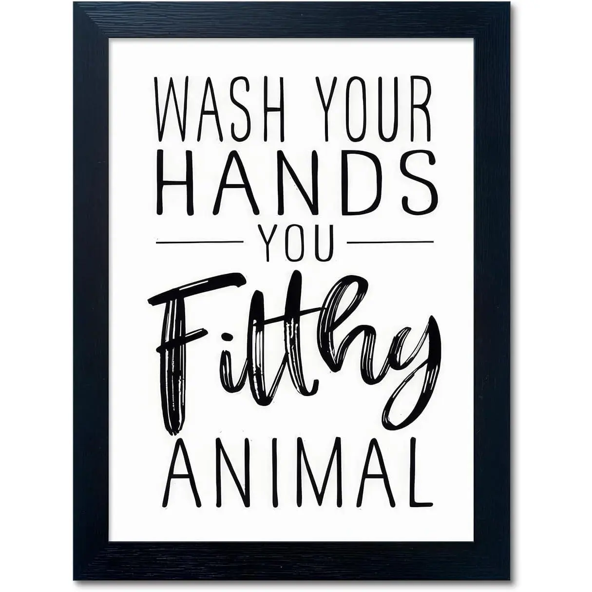 Bathroom Quotes Wall Decor, Black and White Bathroom Wall Art, Toilet Decor Signs Small Black Framed Canvas Art for Kid's Washroom