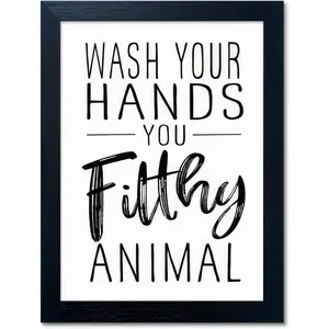 Bathroom Quotes Wall Decor, Black and White Bathroom Wall Art, Toilet Decor Signs Small Black Framed Canvas Art for Kid's Washroom