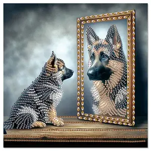 Wolfhound Portrait Pattern DIY Diamond Arts Colorful Painting Kit without Frame, 5D Special Shape Diamond Art Kit for Adults, Wall Desktop Decor