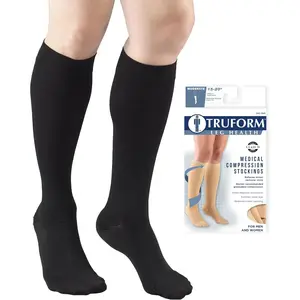 Truform 15-20 mmHg Compression Stockings for Men and Women, Knee High Length, Closed Toe, Black, Large