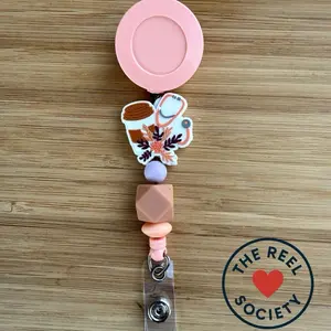 Fall Coffee Badge Reel: Nurse Stethoscope Floral Beaded ID Clip