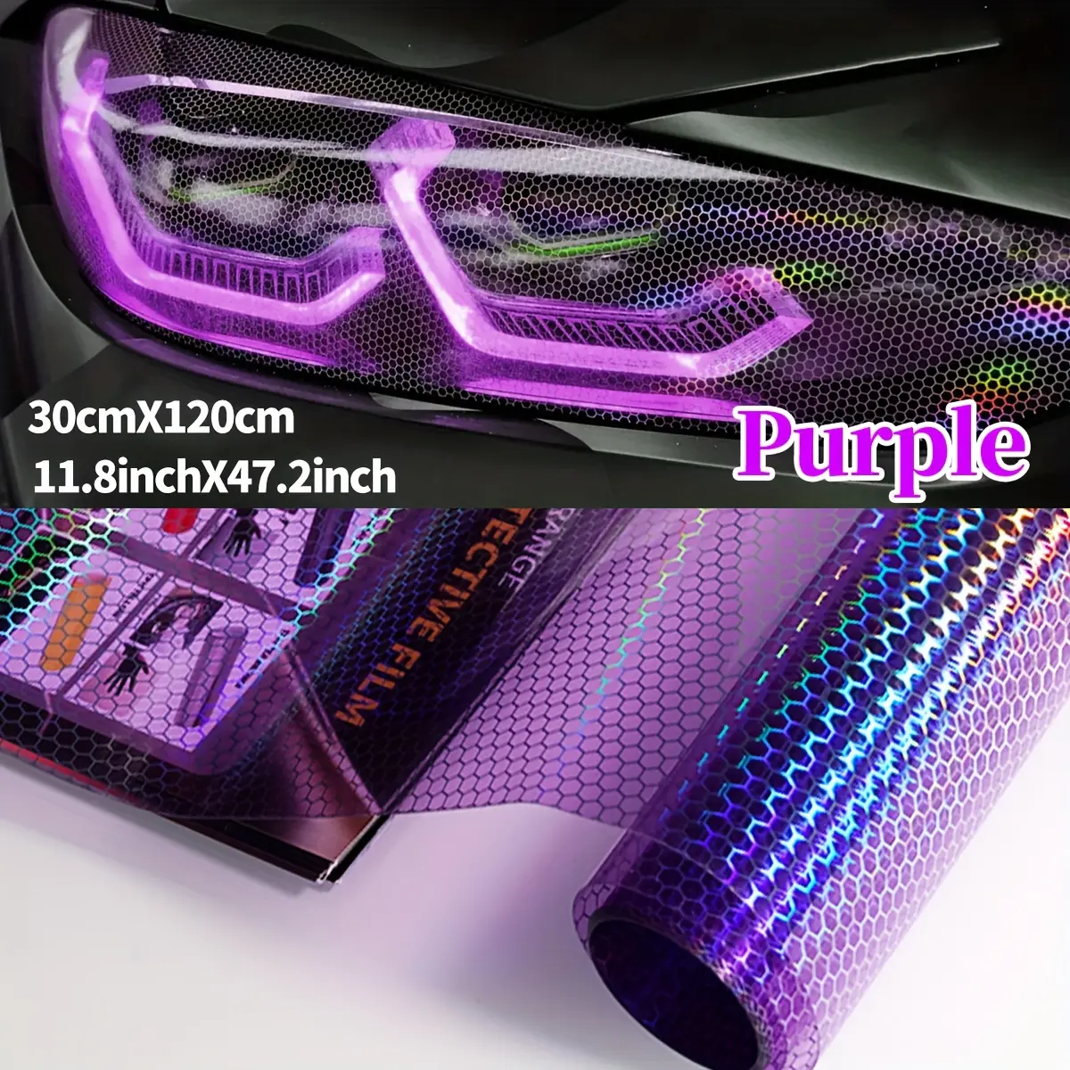 Rhombic Honeycomb Headlight Film - Prismatic Design with Color Gradient, Fog Light Enhancement & Taillight Protection for Cars