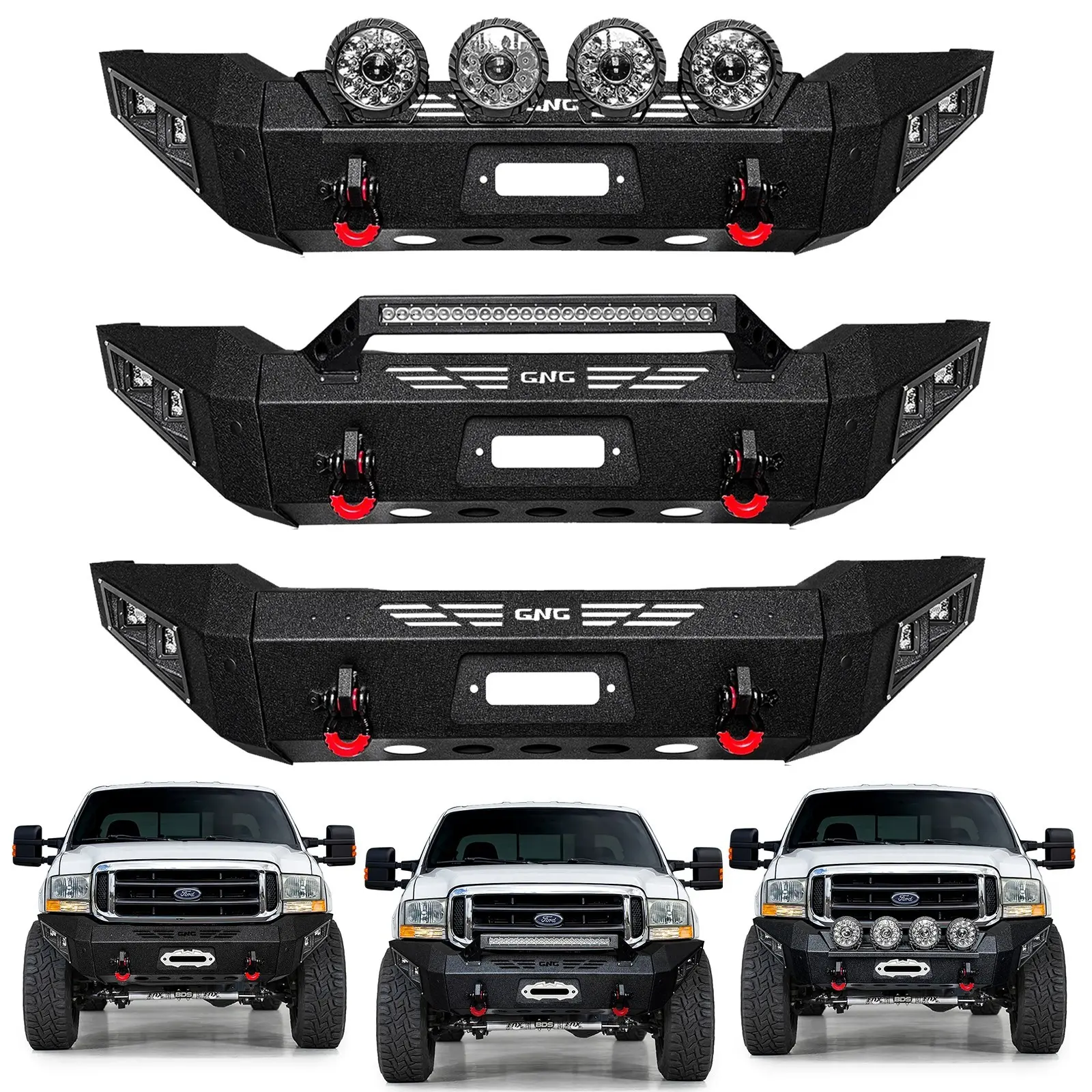GNG For 1999-2004 Ford F250 F350 F350 F450 Super Duty Super Duty Steel Front Bumper with LED Lights
