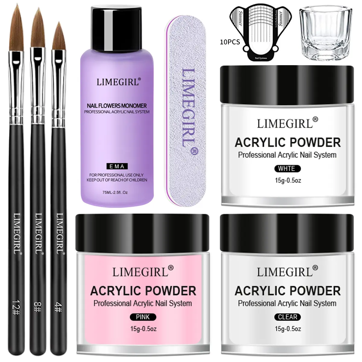 LIMEGIRL Acrylic Nail Kit Zh195-A Long-lasting Acrylic Powder 75ML Liquid Accessories Set for Nails Extension Professional Nail Art Kit for Beginners DIY at Home Christmas Gift Complete Manicure Cuticles
