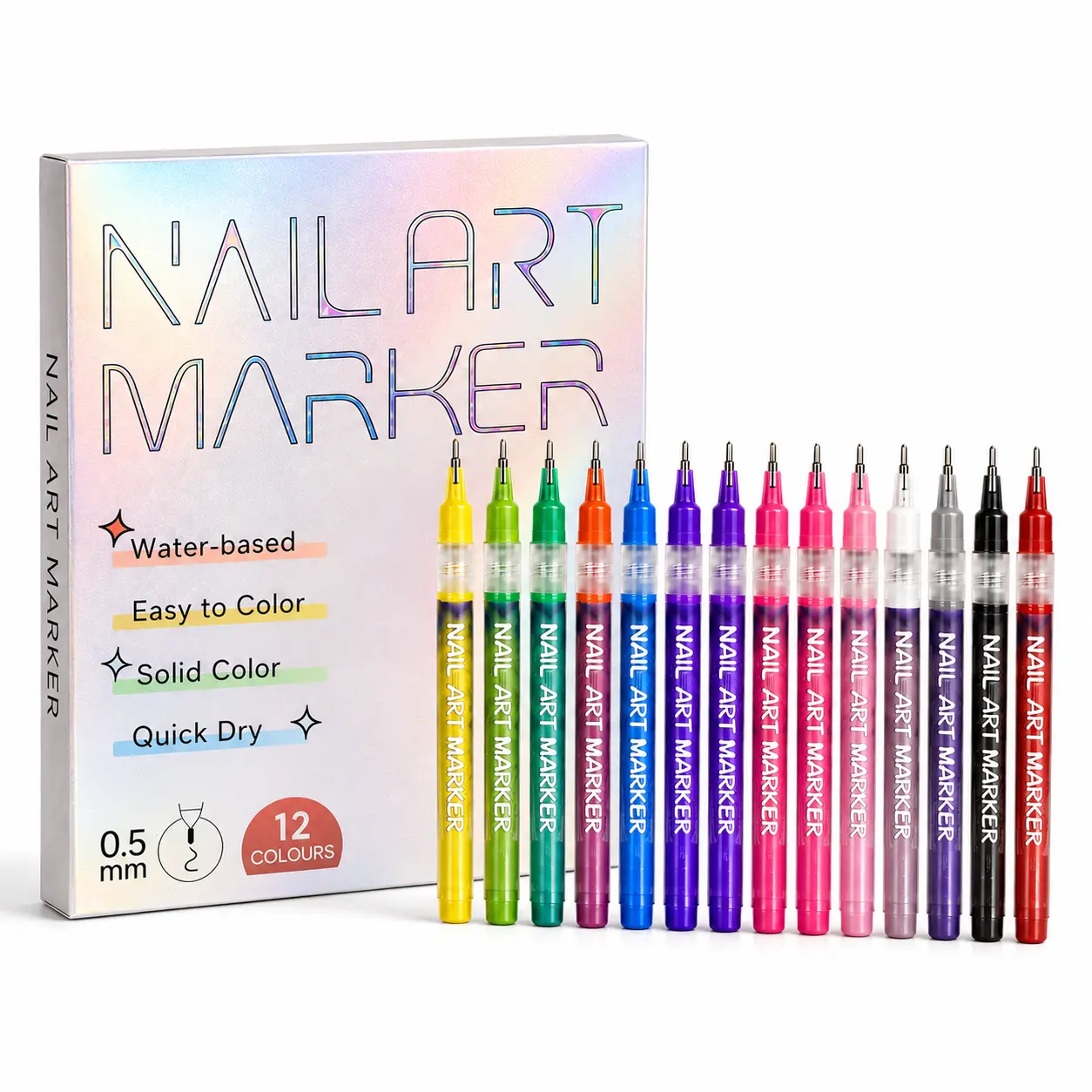 12-Color Nail Art Doodle Pens Set, Quick-Dry Water-Based Acrylic Markers for DIY Manicure, 3D Dot & Stitch Nail Painting Tools, Holiday Gift for Girls & Teens, Home Salon Use