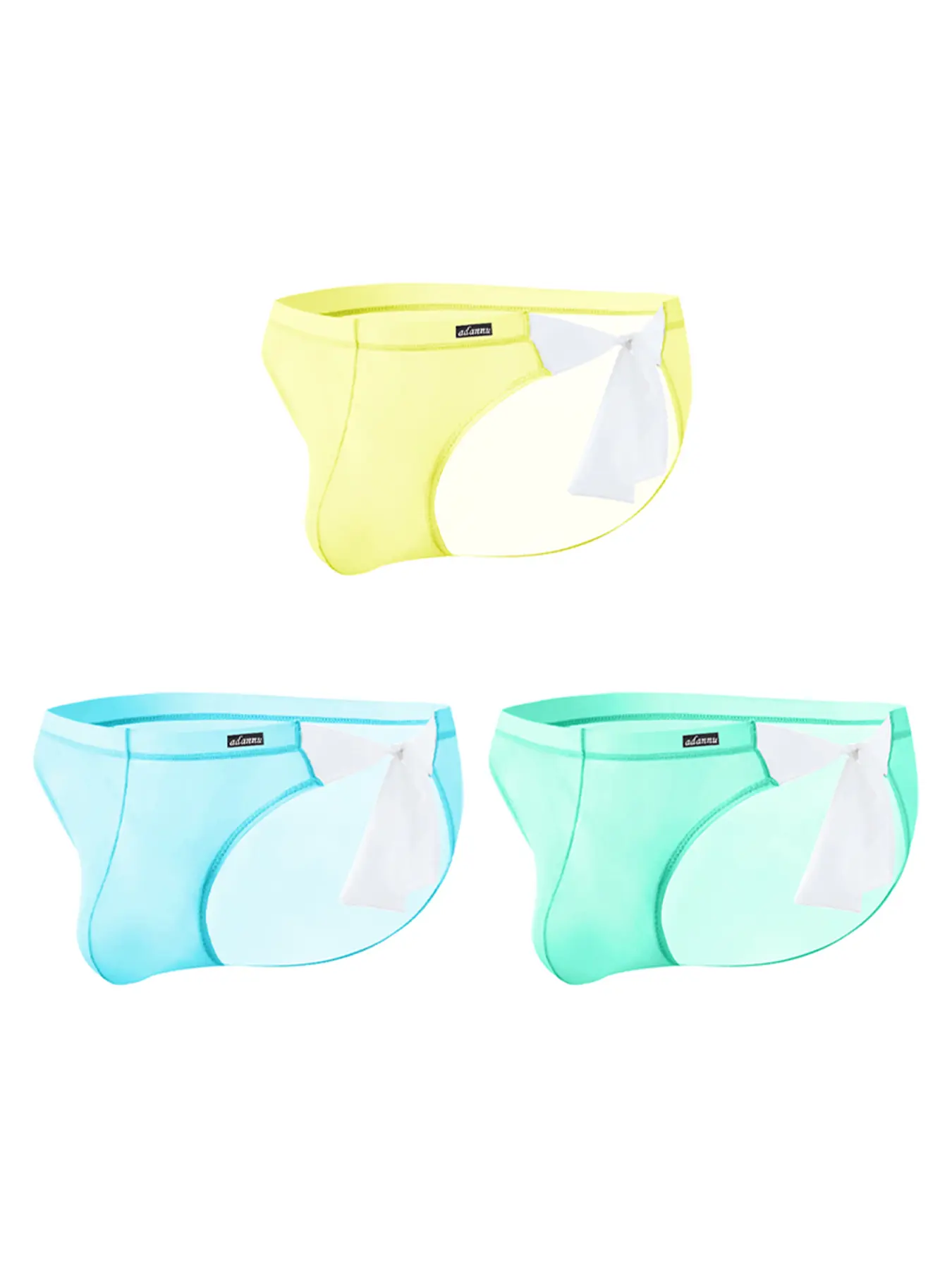 Men's 3-Pack Lace-Up Bikini Briefs Set - Silky Ice Silk Low-Waisted Plain Underwear, Quick-Dry Breathable Ultrathin Fabric, U-Convex Pouch Transparent for Gym, Outdoor Activities, Lace-Up Men's Briefs, Low-Waisted Men's Briefs