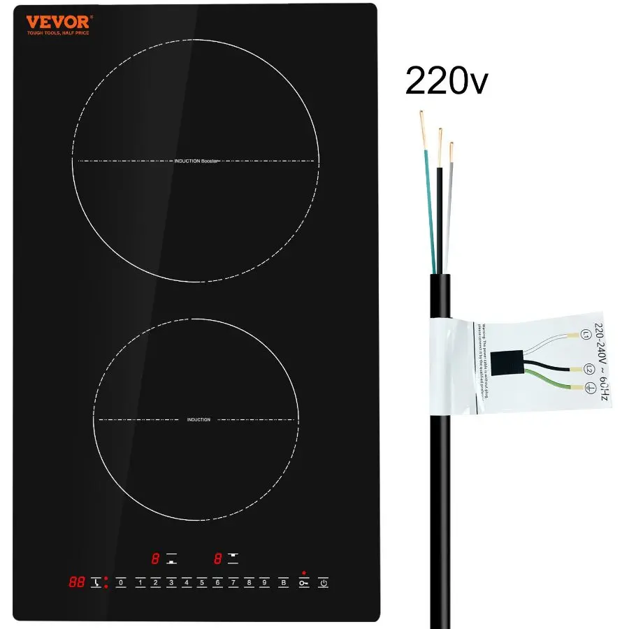 VEVOR Built-in Induction Cooktop, 2-Burner 12'' Cooking Appliance with 3000W Power, Multilevel Heat, LED Display Touch Screen, Child Lock & Over-Temperature Protection, Cooking Appliances