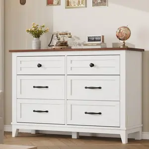 6-Drawer Wooden Free-Standing Dresser, 47" Wide Spacious Storage Chest with Drawers for Bedroom, Living Room