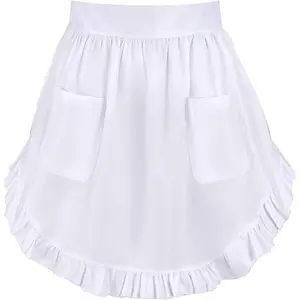 Household daily necessities hoyuwak Women's Vintage Half Apron with Pockets - White Apron for Waitress, Maid, Cooking, Baking & Serving - Adjustable Ties, Ruffled Design, Machine Washable