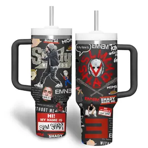 Emi Music Tumbler 40oz with Handle, Rap Legend Aesthetic Cup, Lose Yourself Inspired Mug, Slim Shady Fan Gift, Hip Hop Icon Travel Mug, Streetwear Style Stainless Steel Tumbler