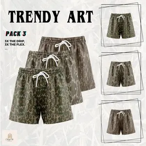 Men’s Camo Shorts 3 Pack – Forest Camouflage Athletic Shorts, Lightweight Breathable Drawstring Casual Running Shorts