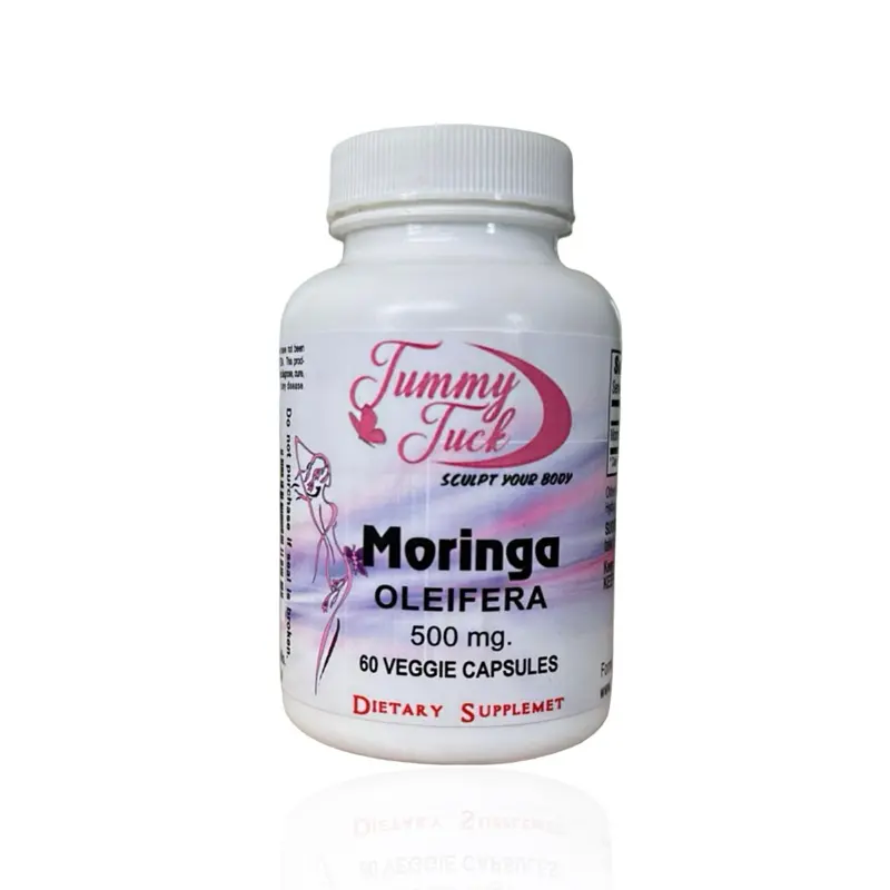 Tummy Tuck Moringa Oleifera 500 mg Capsules 60 Count Non-GMO Gluten Free Superfood Supplement for Daily Wellness Moringa Capsules Edible Dietary