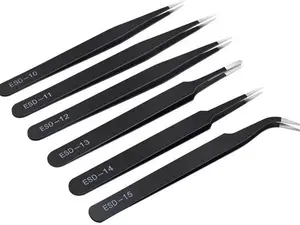 6Pcs ESD Anti-static Tweezers Set Maintenance Repair Stainless Steel Tools Kit