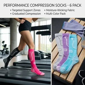 6 Pairs Compression Socks for Women & Men - Knee High Cute Circulation Socks for Nurse Pregnant Travel Athletic Support Stockings Comfortable Breathable Medical Sports Socks Perfect for Running Workout Daily Wear