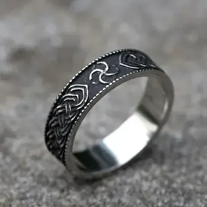 New Men's 316L Stainless Steel Rings Retro Odin Norse Viking Amulet Rune Ring Fashion Jewelry Gift
