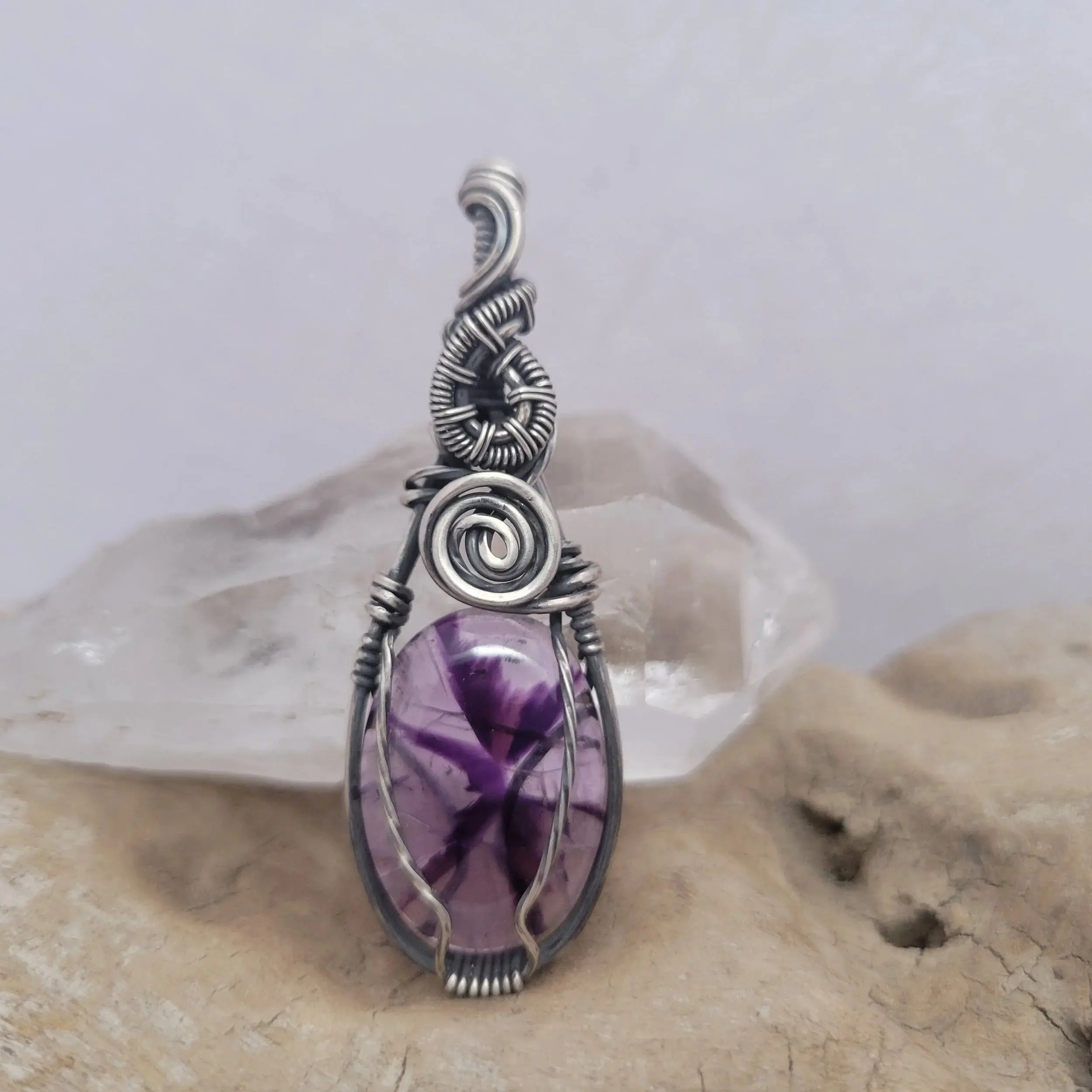 Handcrafted Amethyst Sterling Silver Pendant Necklace