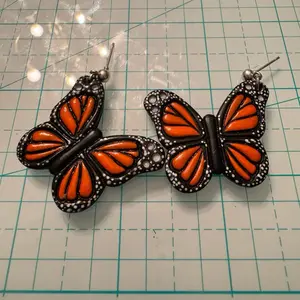 Monarch Butterfly Clay Earrings Handmade Polymer Clay Nickel Free Lightweight Comfortable Wear