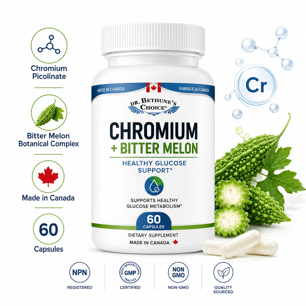 Dr. Bethune’s Choice MetaBalance Chromium Picolinate + Bitter Melon Complex, 60 Capsules