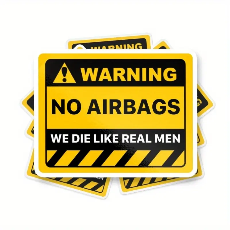 5pcs Warning No Airbags Sticker, We Die Like Real Men Sticker, Meme Sticker, Funny Caution Sticker, Funny Bumper Sticker, Funny Warning Decal safety helmet sticke