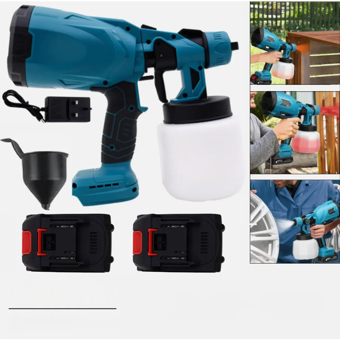 Cordless Paint Sprayer, 600W HVLP Electric Gun with 2 Rechargeable 1200mAh Batteries and Charger, 1000ml Container, 3 Spray Modes, Lightweight Nylon for DIY Home Painting, Plastic, 160L/Min, 1*Charger, 1*Funnel, 1*Paint Sprayer, 1.8Mm, Oil-Based Paint, 21