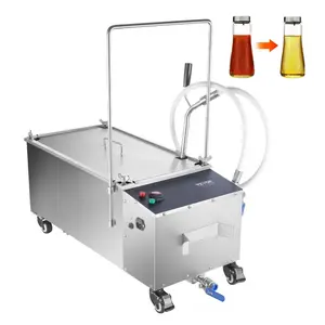 summervibes Portable Stainless Steel Oil Filtering Machine, 55L Double-Layer Tank, 10 L/min Filtering Speed, with Casters, Oil Hose, Filter Papers & Long Handle, Ideal for Fast Food Venues