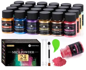 CHANGTIKEJI Mica Powder，24 Colors - 10g/Bottle of Natural Pigment Powder for Epoxy Resin，Soap Making，Candle Making,Lip Gloss,Car Freshies,Dye,Nail Polish,Bath Bombs