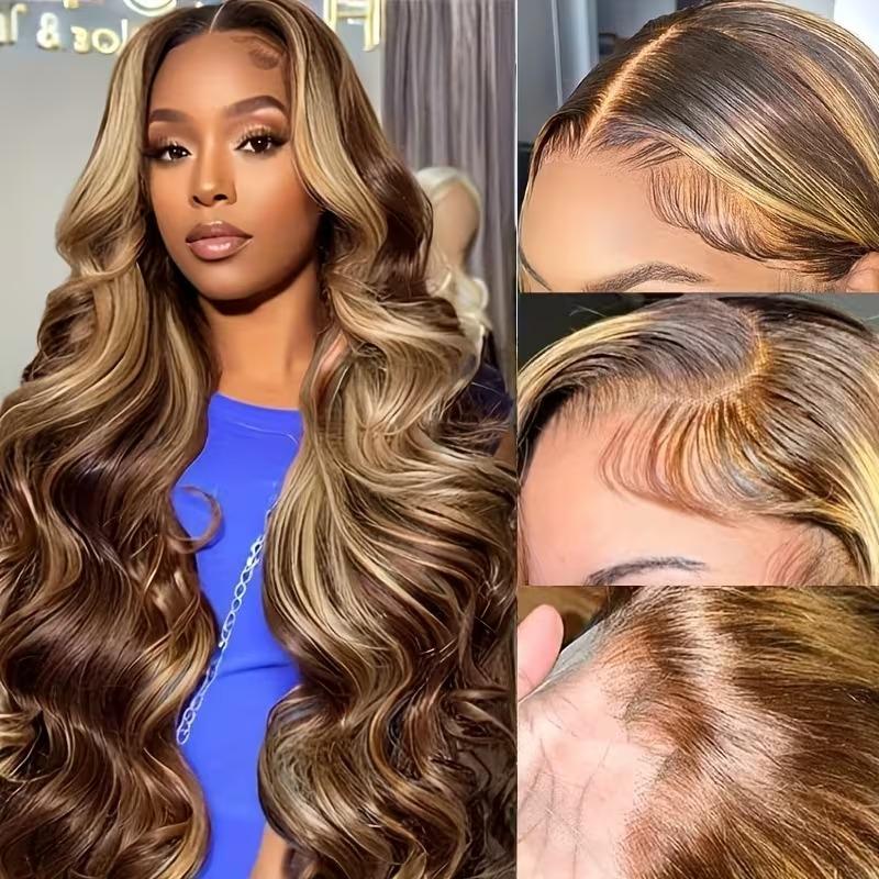 Highlight Wig 13x6 Hd Lace Frontal Wig Natural Hairline Pre Plucked P4/27 Ombre Colored Straight Human Hair Wig For Women