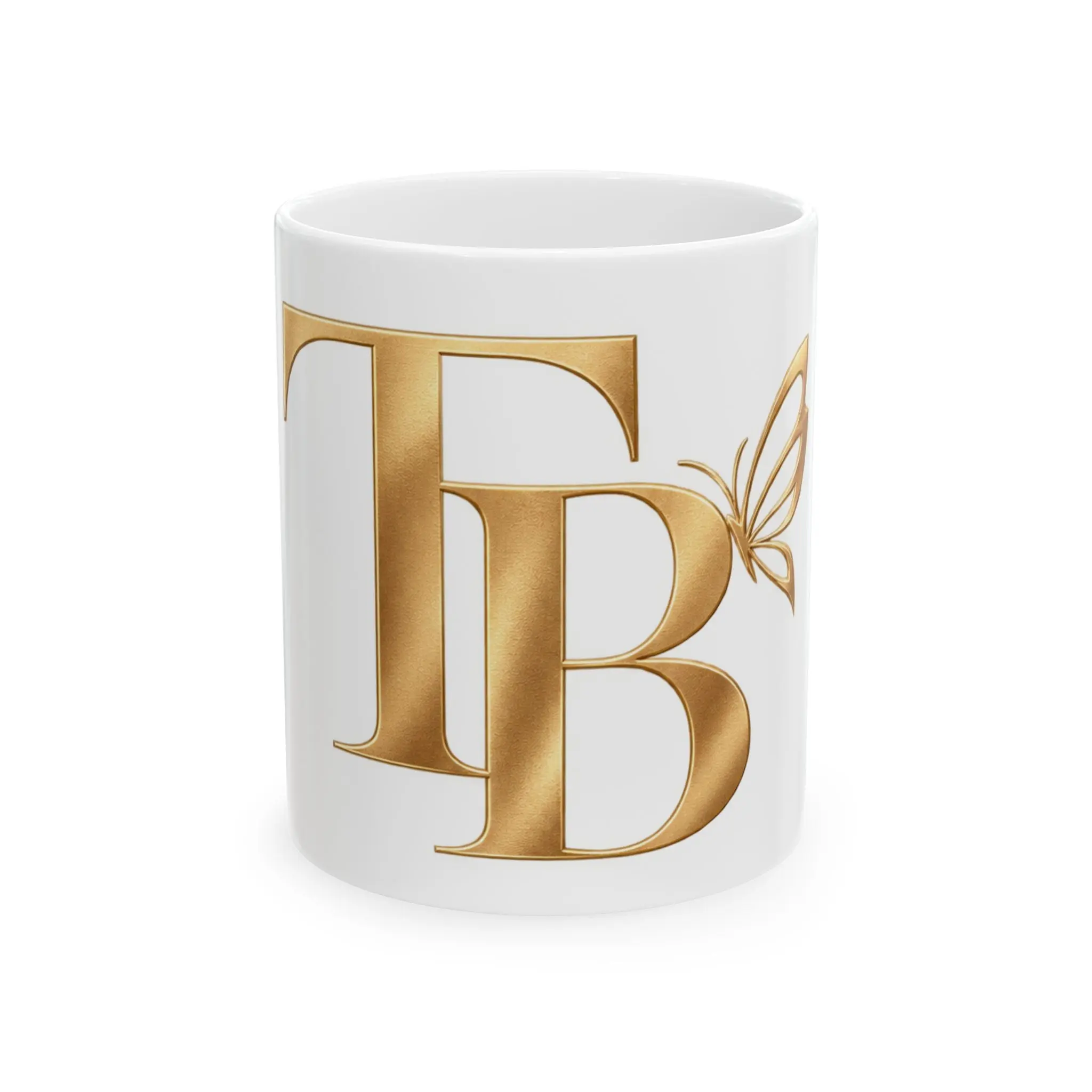 Gold TB Monogram Mug — Elegant Personalized Initials Ceramic Coffee Cup (11oz, 15oz)