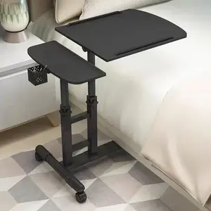 CNCEST Double Tier Adjustable Height Bedside Table Tattoo Desk Coffee Table Multi-purpose Mobile Laptop Work Station Salon Rolling Tray With Wheels Furniture Bedroom